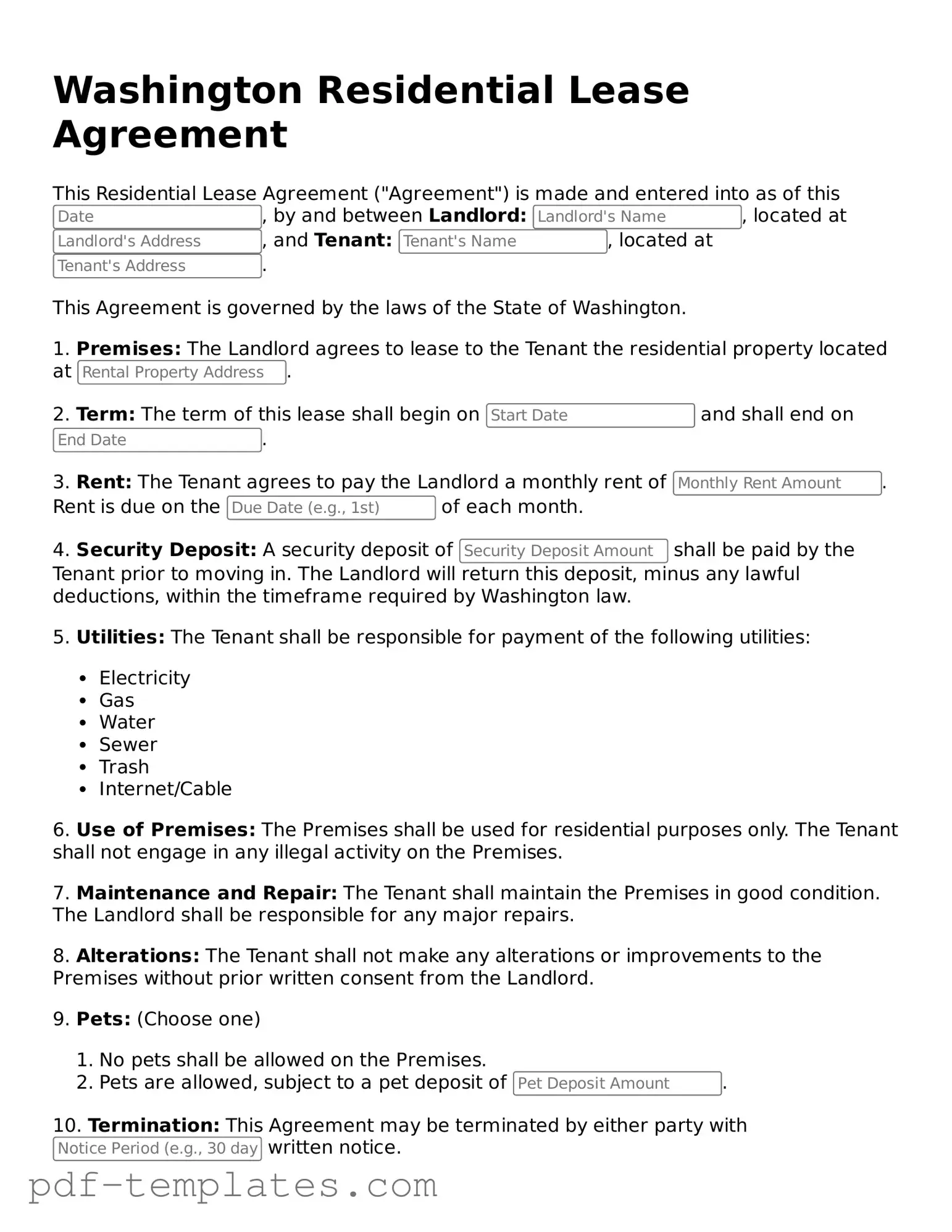 Official Residential Lease Agreement Template for Washington State