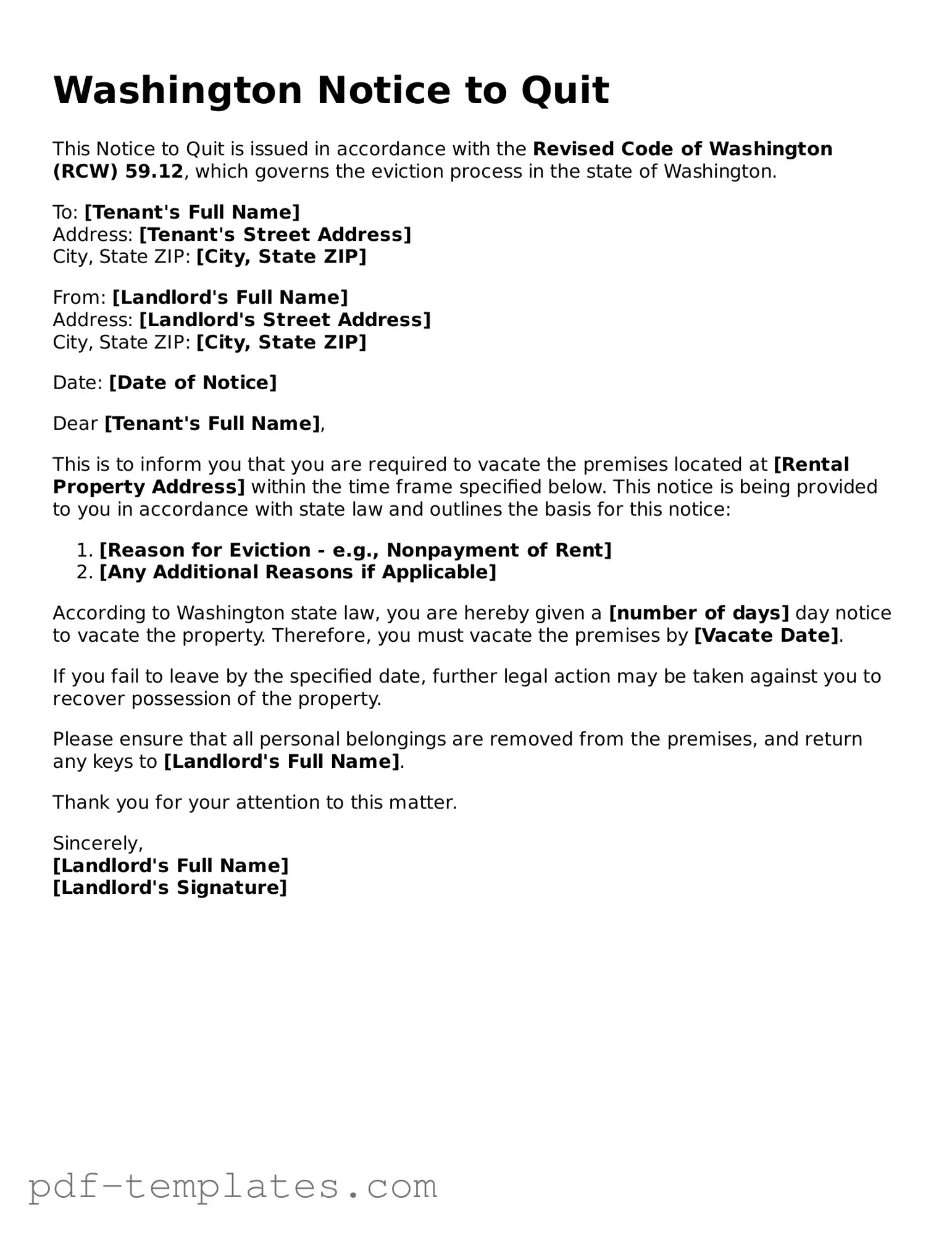 Official Notice to Quit Template for Washington State