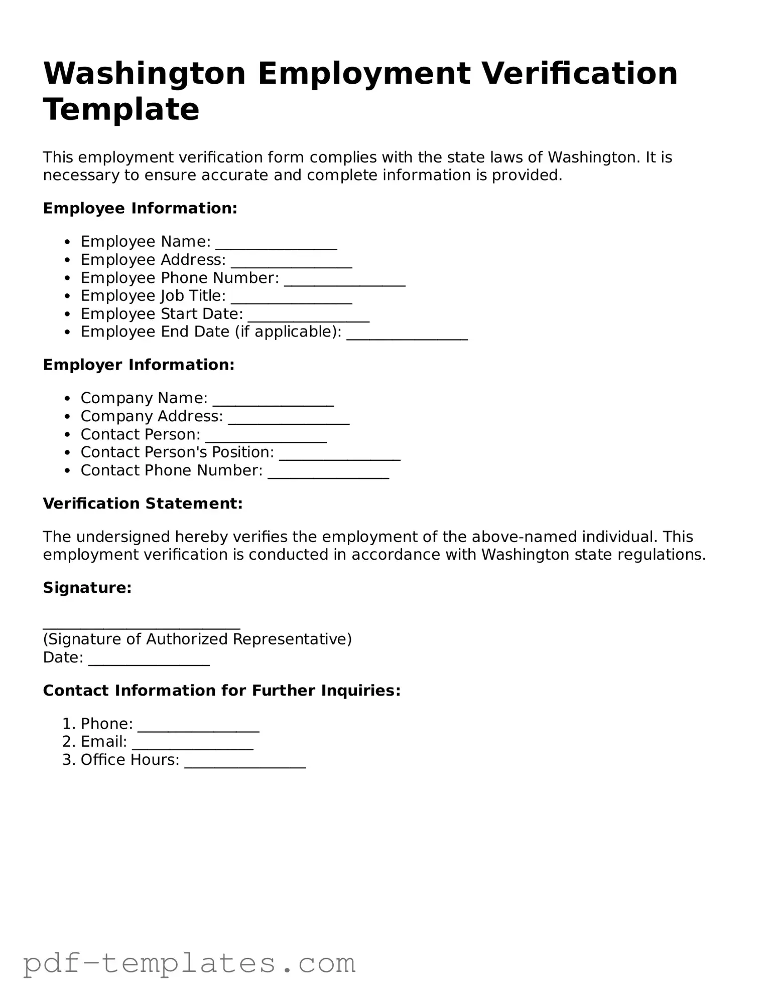 Official Employment Verification Template for Washington State