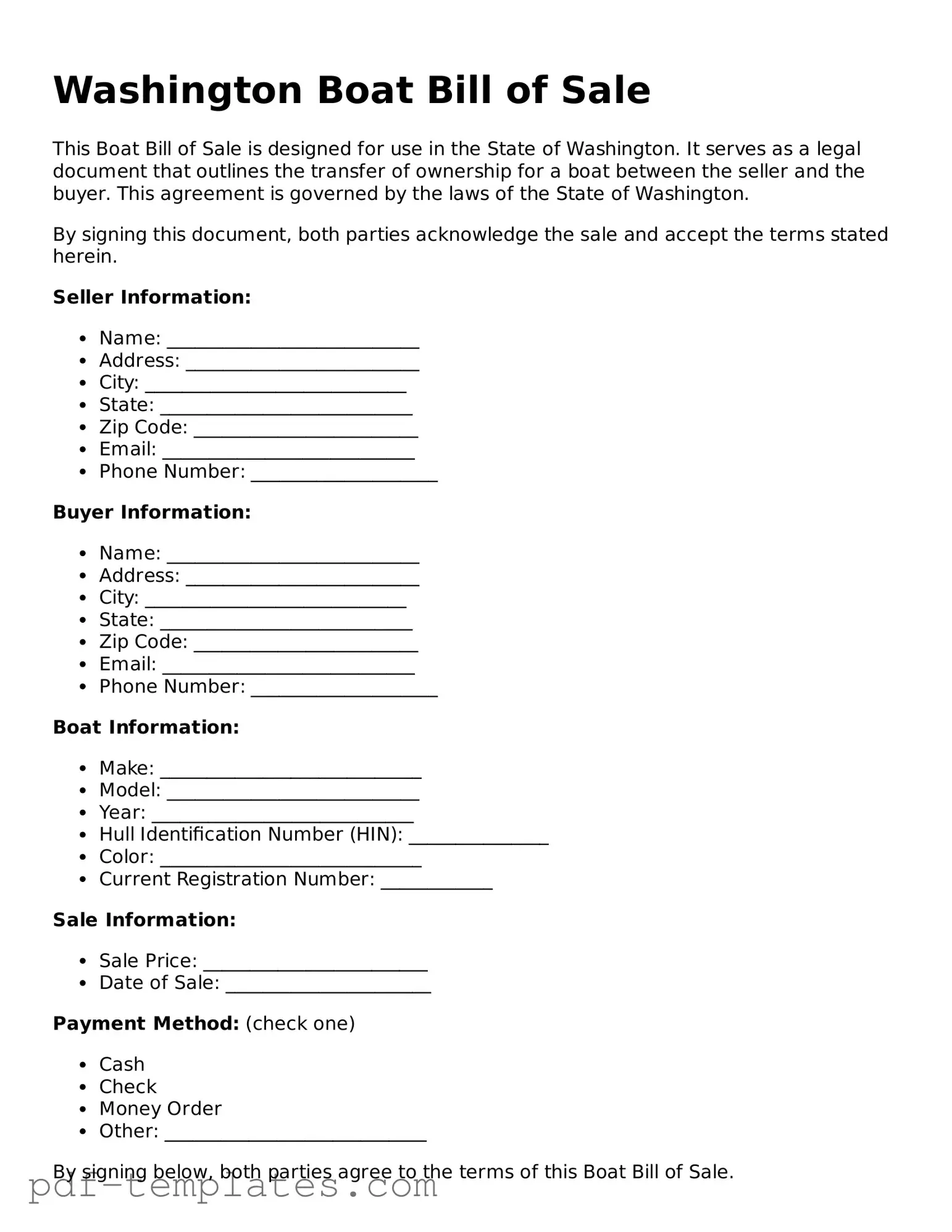 Official Boat Bill of Sale Template for Washington State