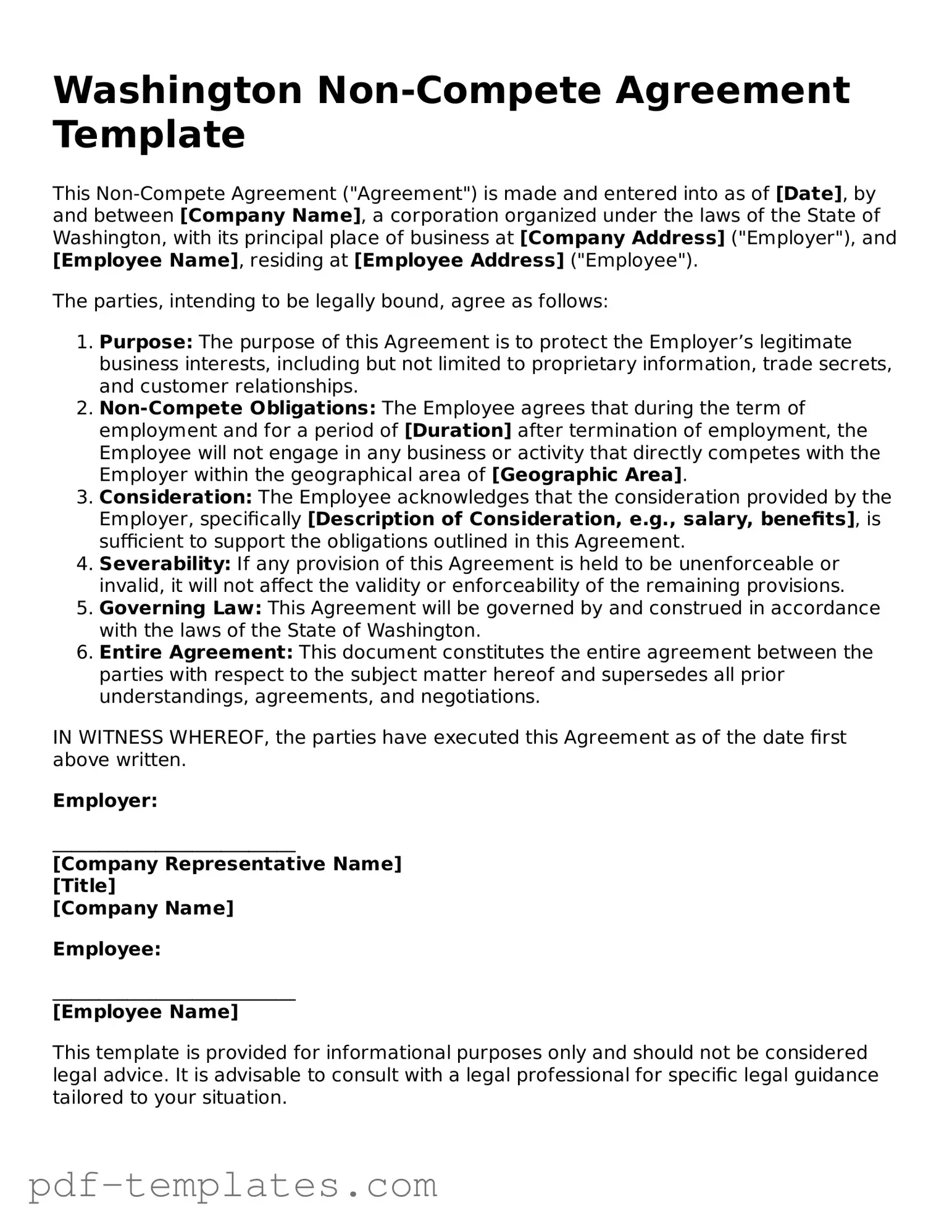 Official Non-compete Agreement Template for Washington State
