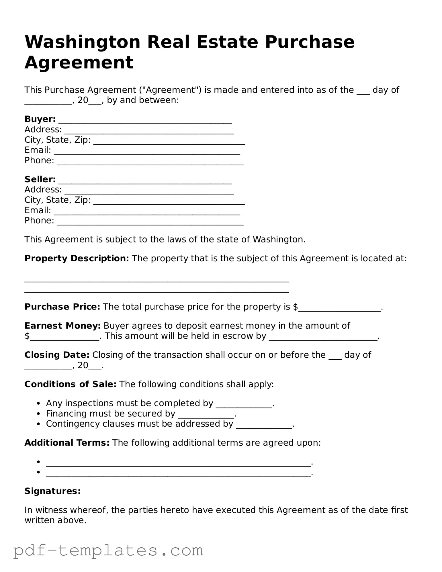 Official Real Estate Purchase Agreement Template for Washington State