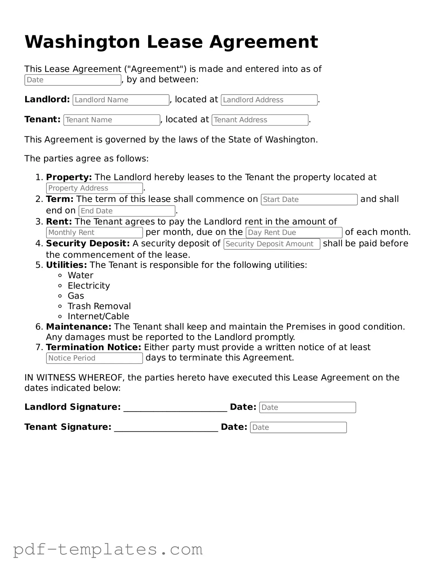 Official Lease Agreement Template for Washington State