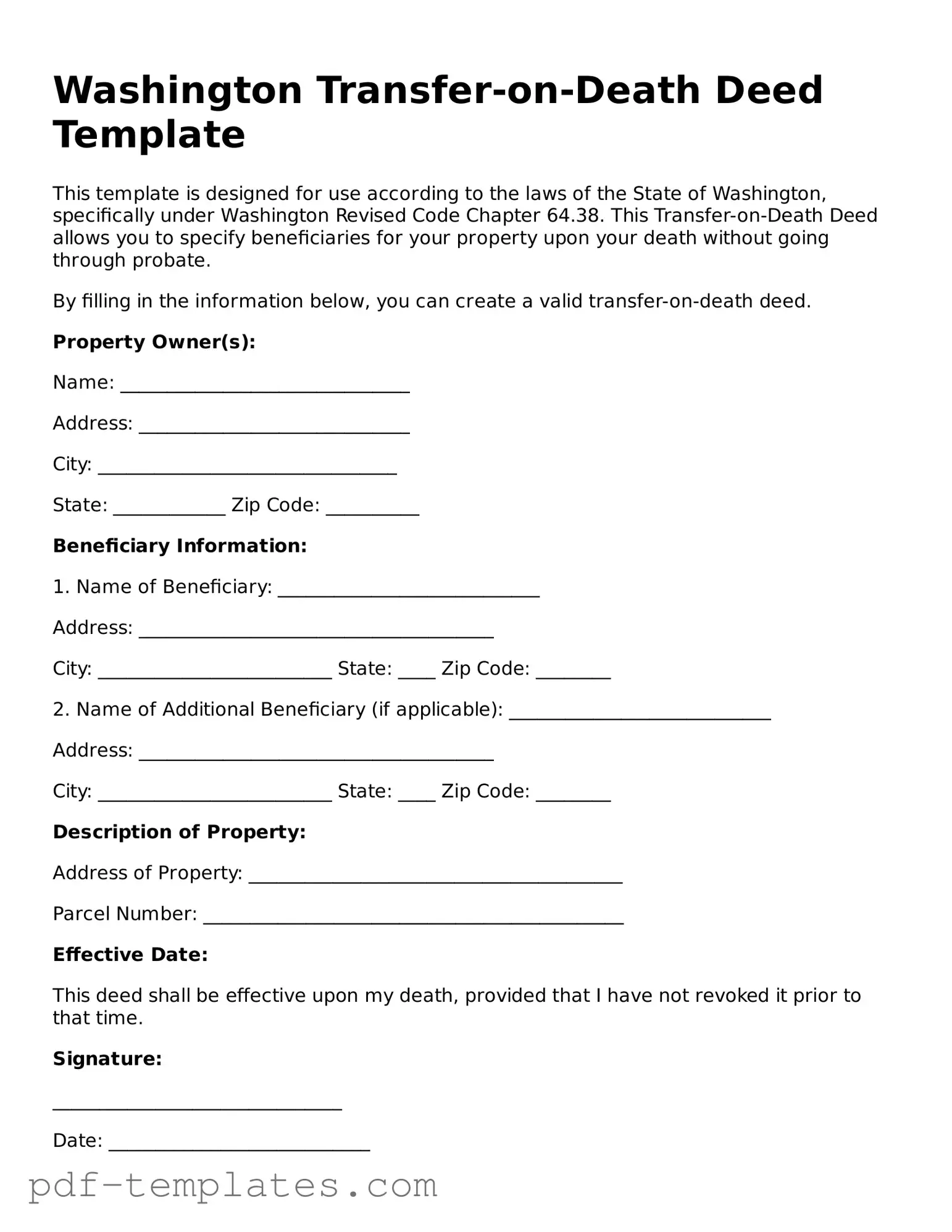 Official Transfer-on-Death Deed Template for Washington State